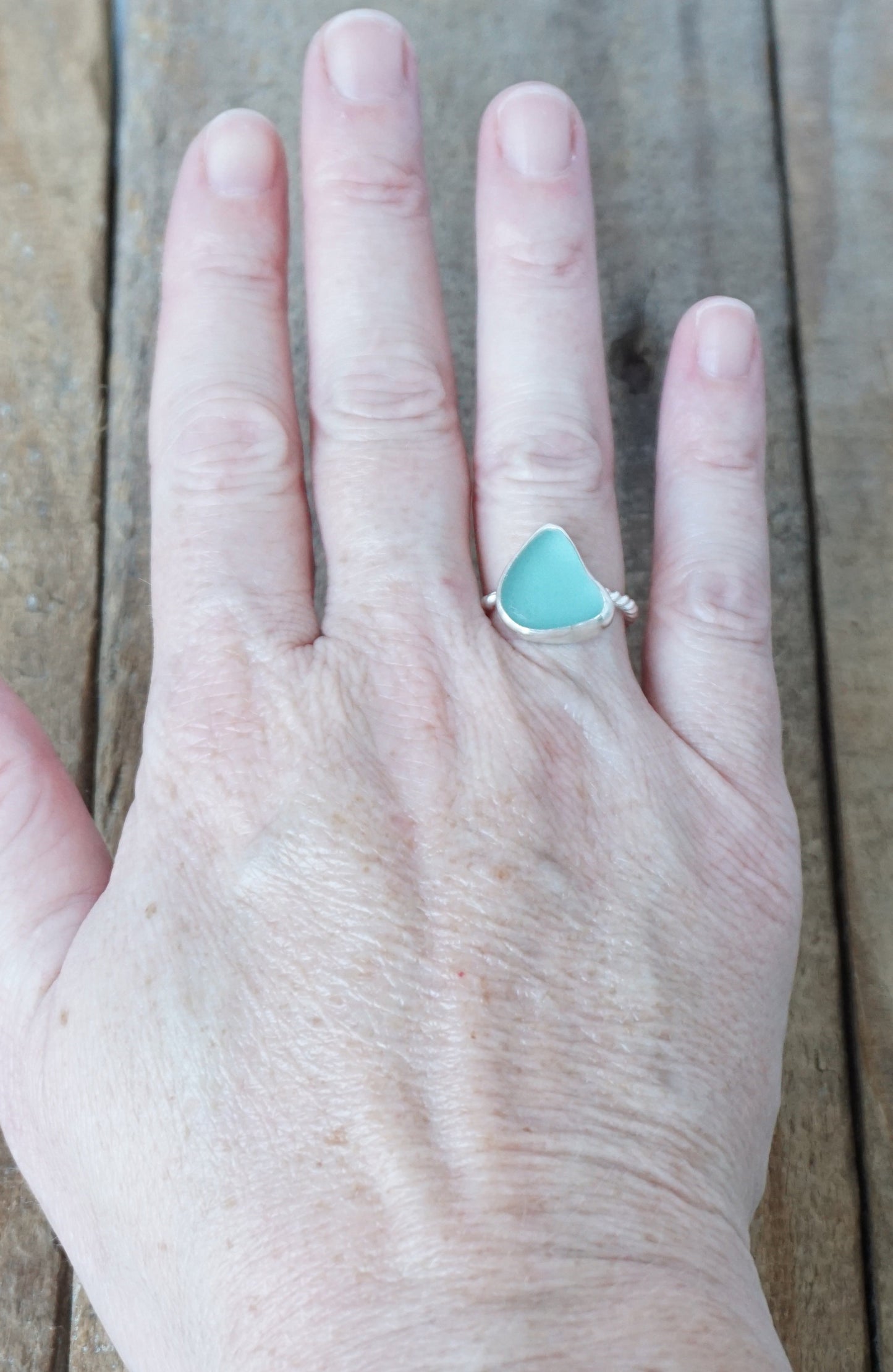 Size 6 1/2 Teal Blue Green Sea Glass Stacking Ring