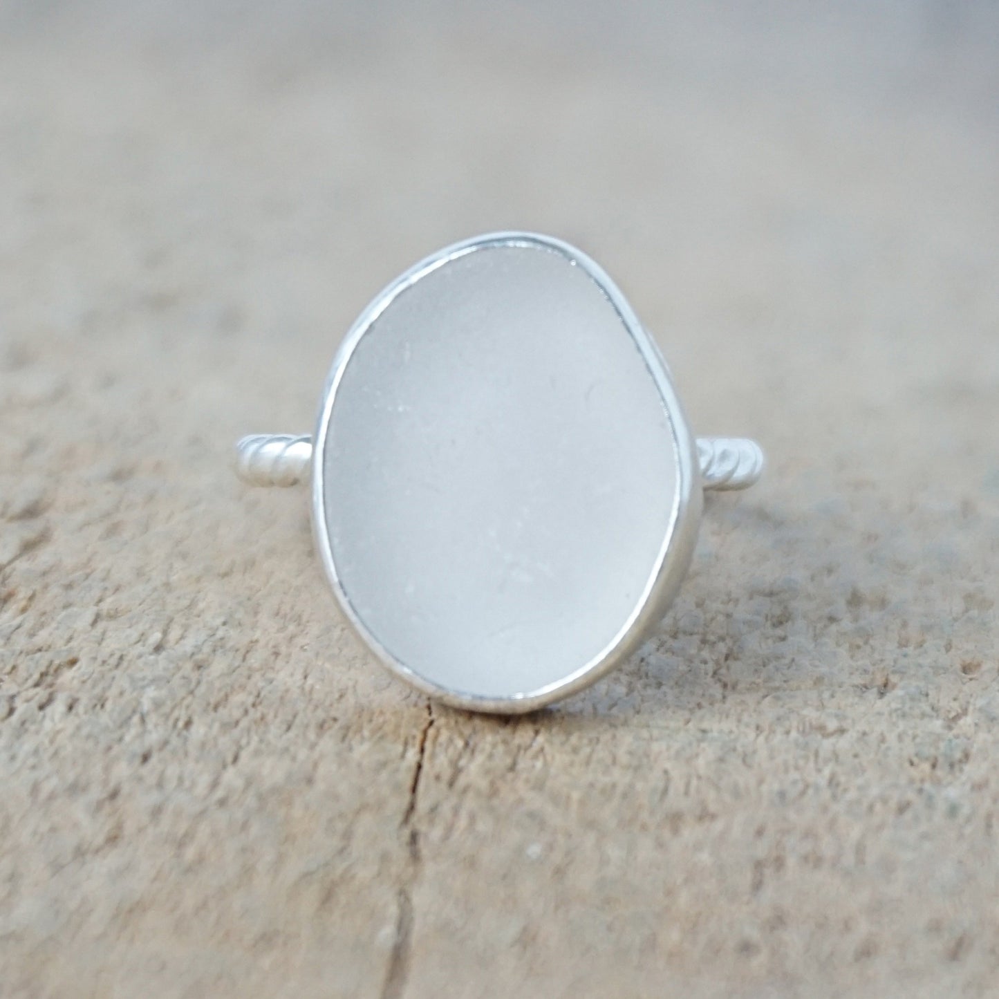 Size 7 Clear Sea Glass Stacking Ring