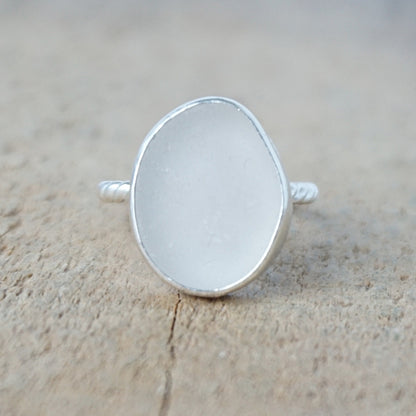 Size 7 Clear Sea Glass Stacking Ring