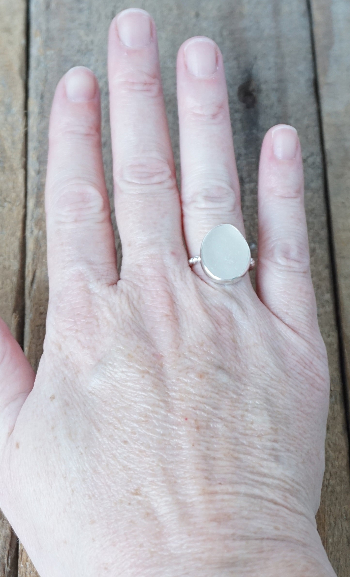 Size 7 Clear Sea Glass Stacking Ring