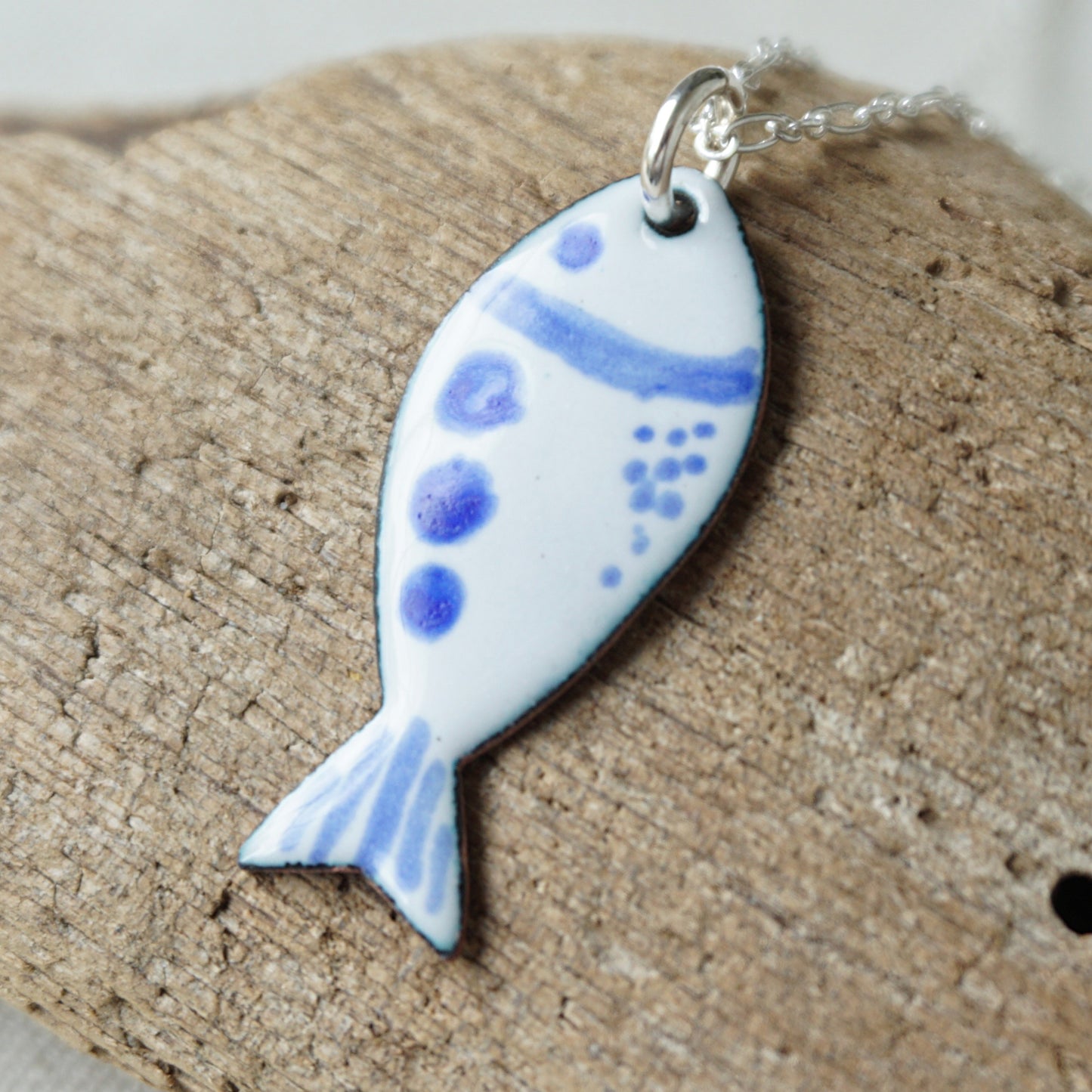 White and Blue Enamel Fish Necklace