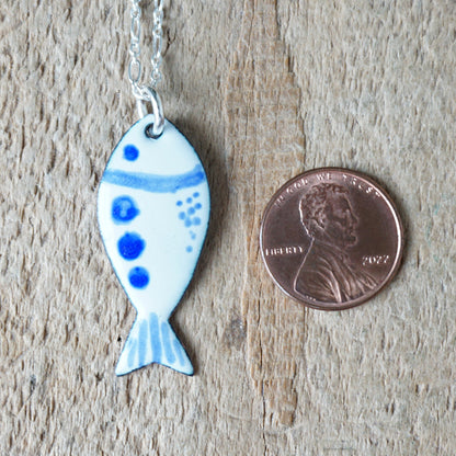 White and Blue Enamel Fish Necklace