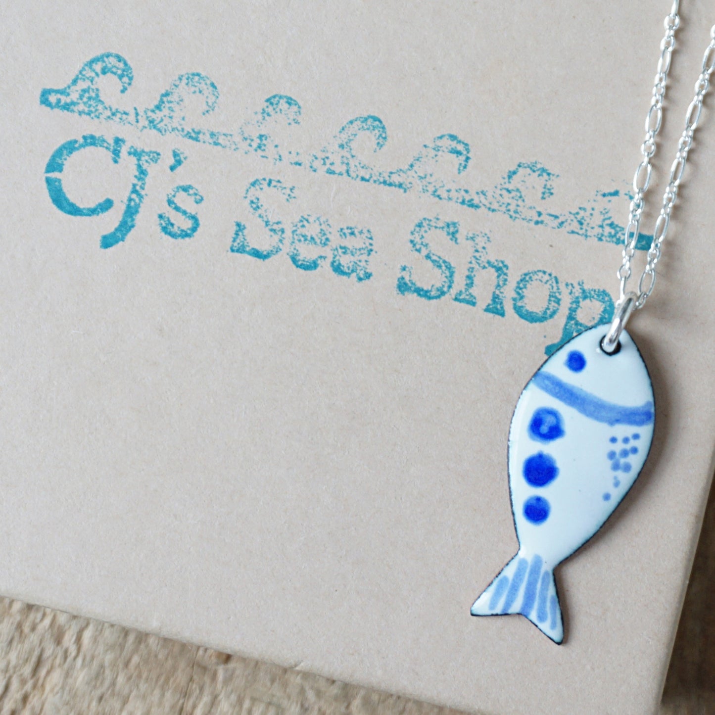 White and Blue Enamel Fish Necklace