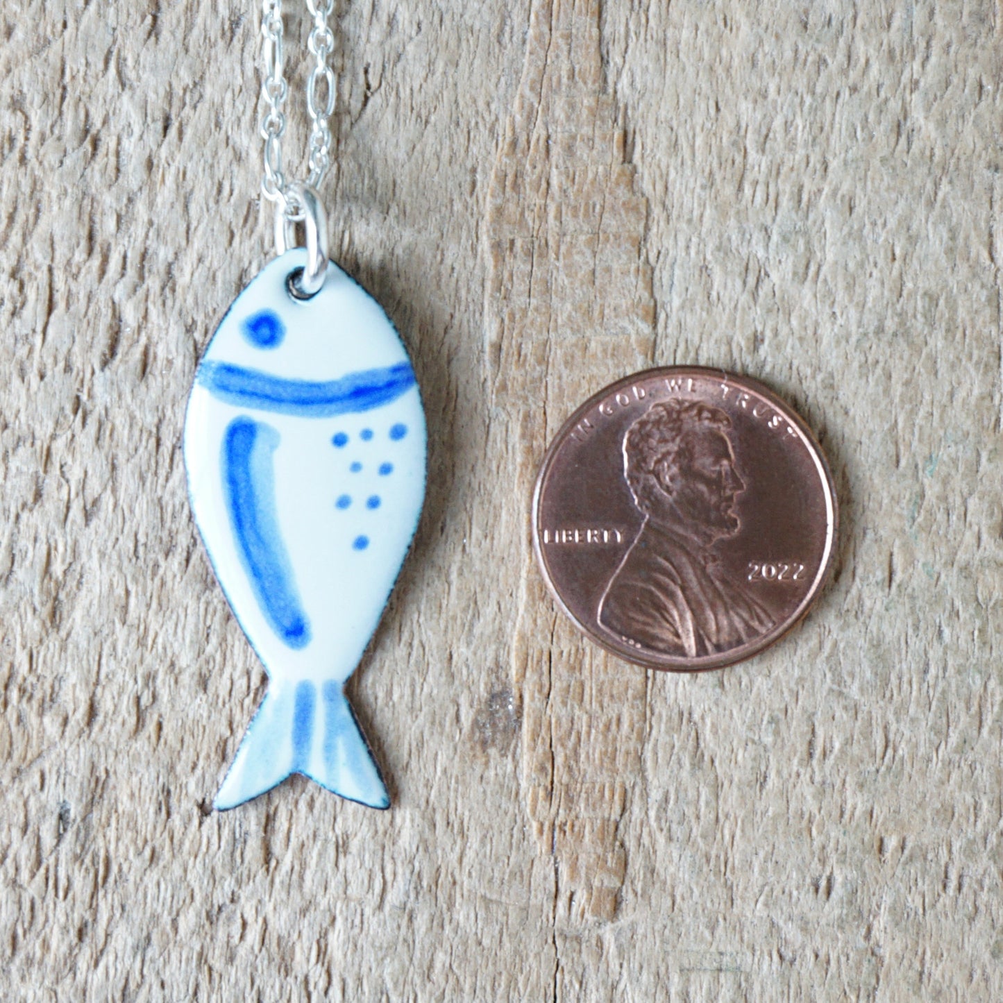 White and Blue Enamel Fish Necklace