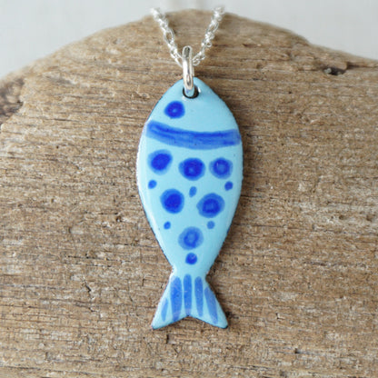 Light Blue Enamel Fish Necklace