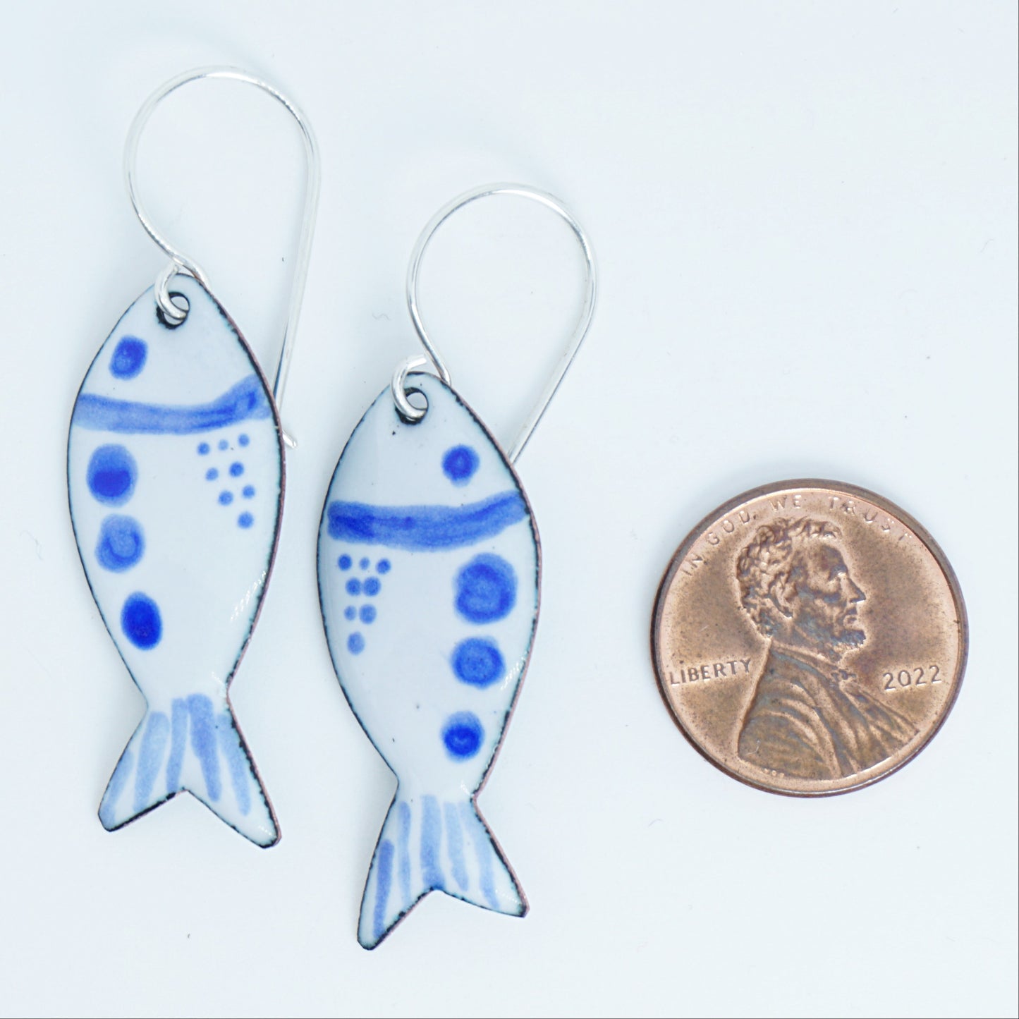 White and Blue Enamel Fish Earrings