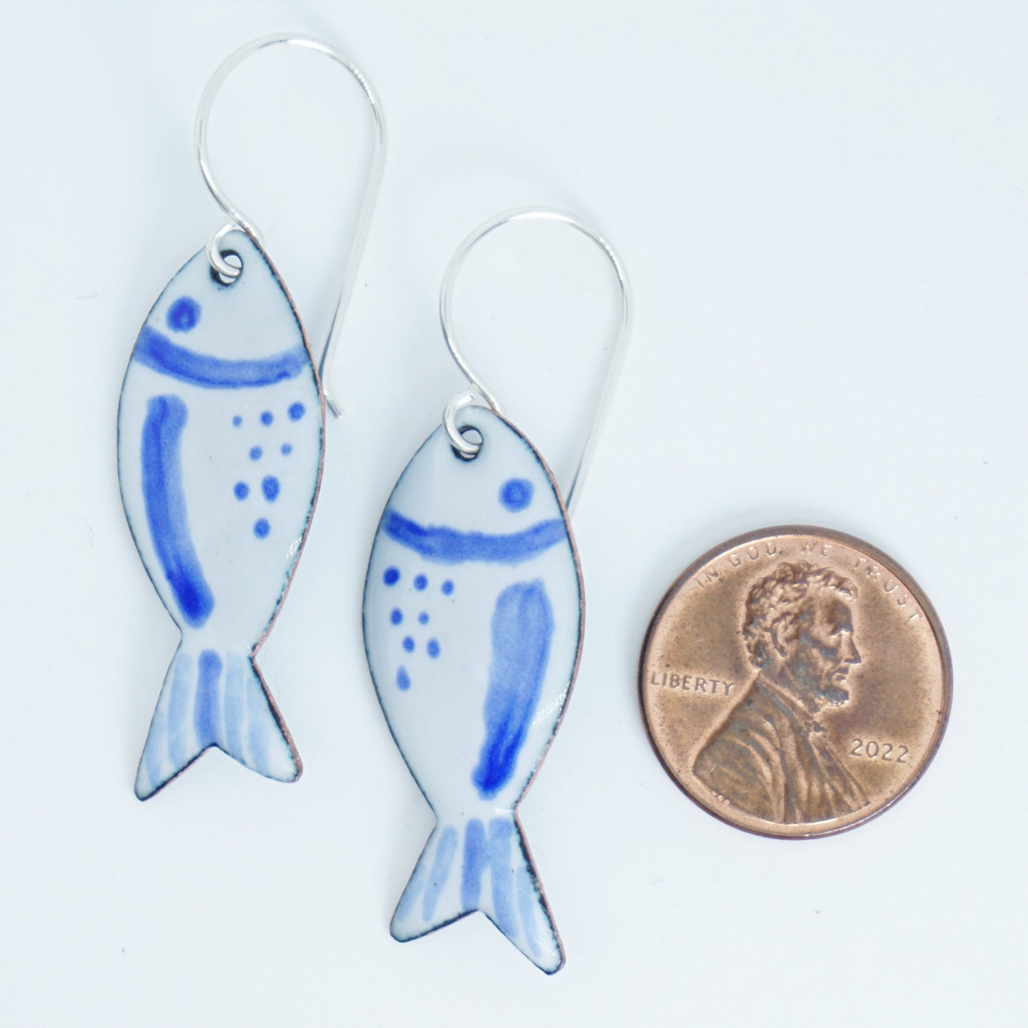 White and Blue Enamel Fish Earrings