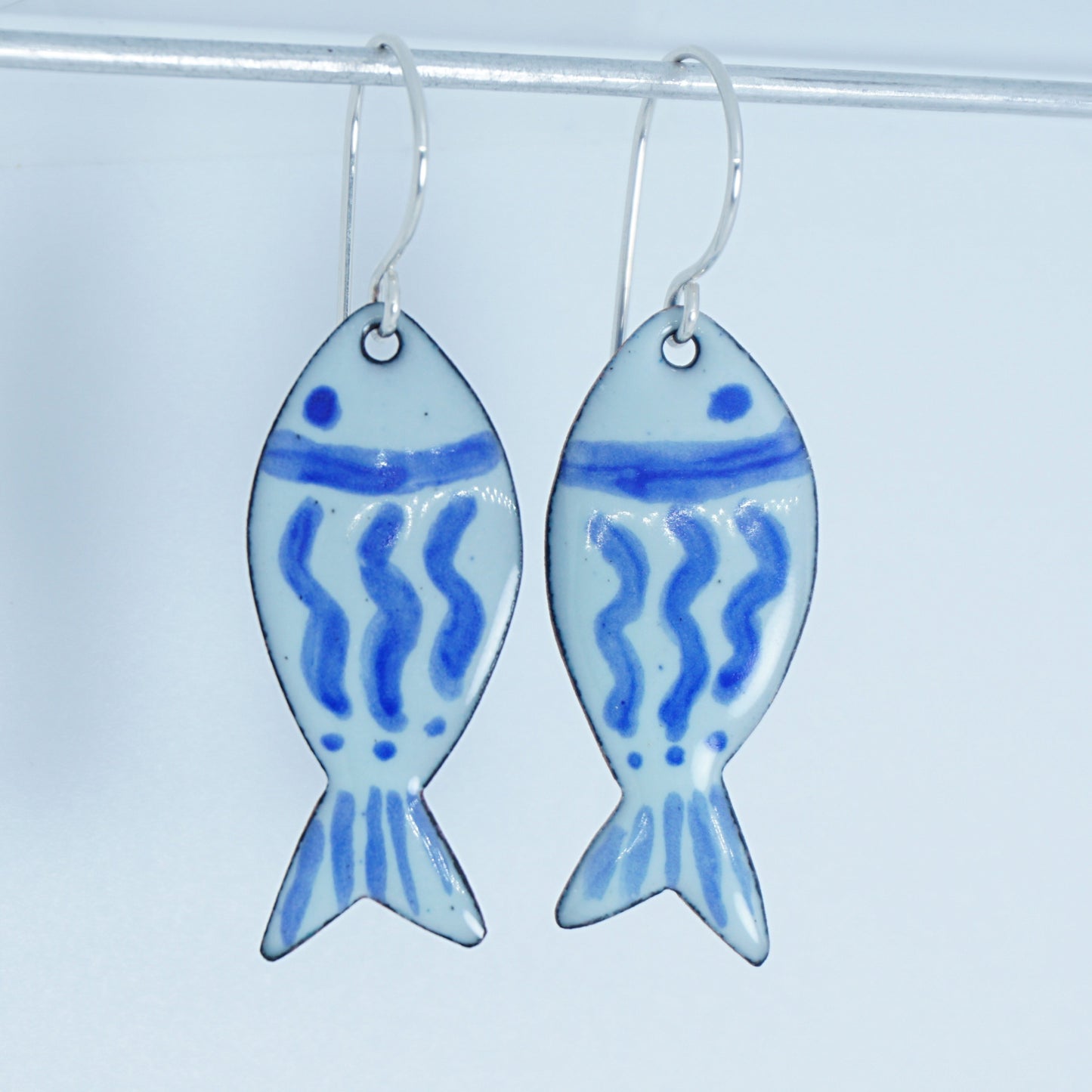 Light Seafoam Green and Blue Enamel Fish Earrings