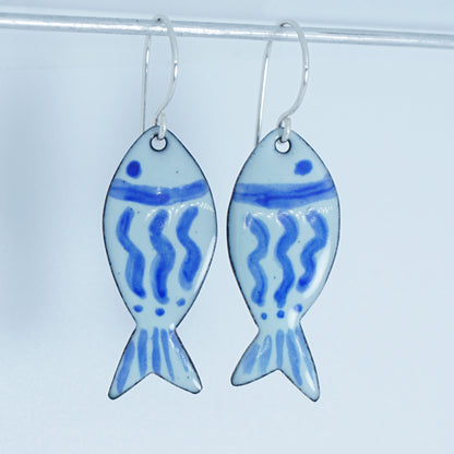 Light Seafoam Green and Blue Enamel Fish Earrings