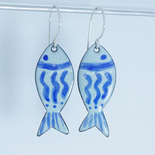 Light Seafoam Green and Blue Enamel Fish Earrings