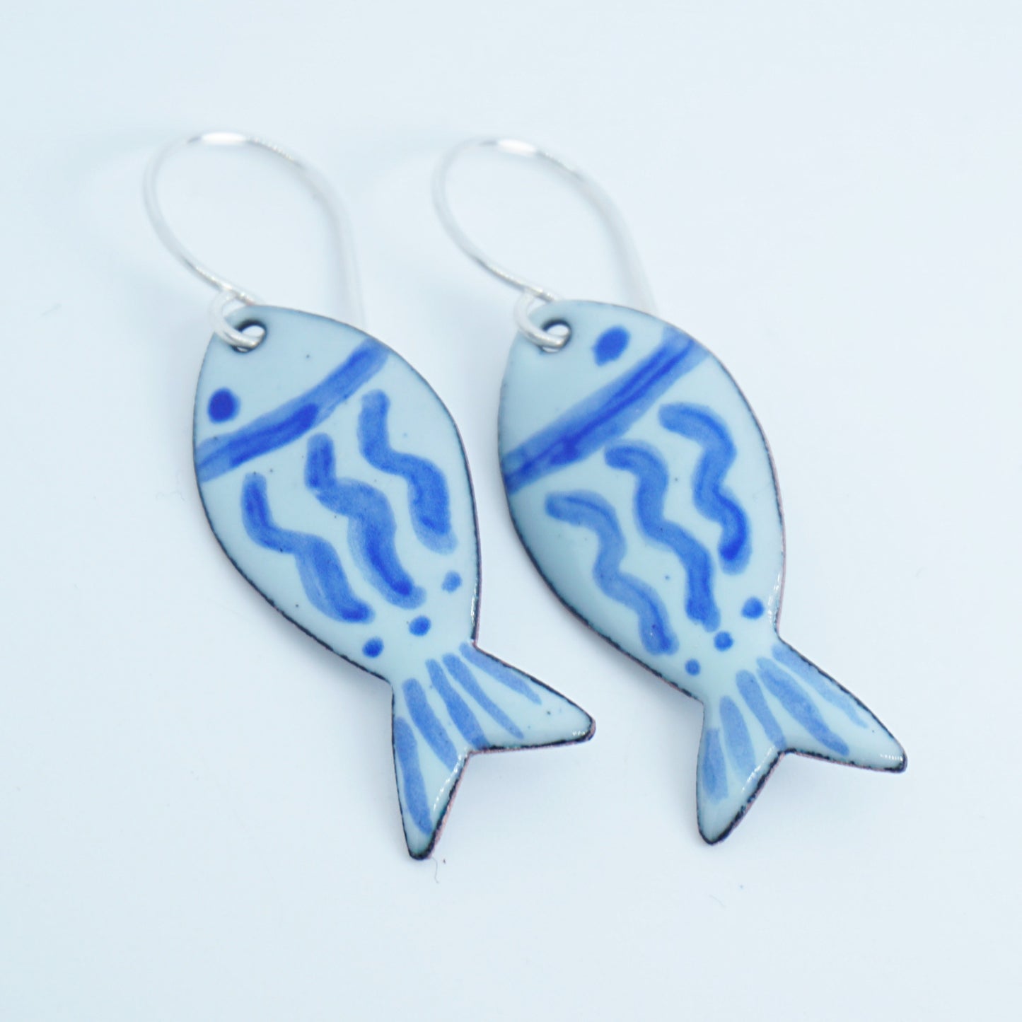 Light Seafoam Green and Blue Enamel Fish Earrings