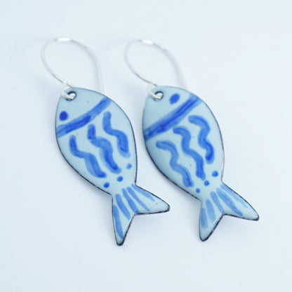 Light Seafoam Green and Blue Enamel Fish Earrings