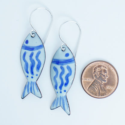 Light Seafoam Green and Blue Enamel Fish Earrings