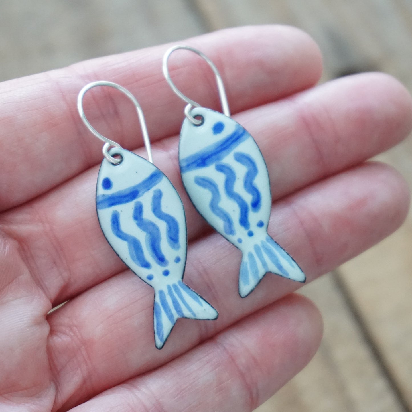 Light Seafoam Green and Blue Enamel Fish Earrings