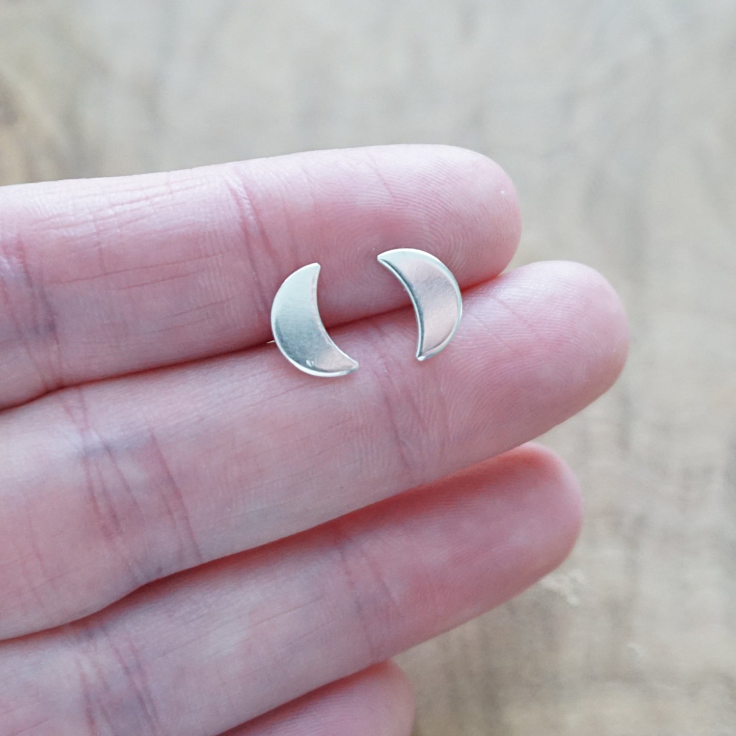 Sterling Silver Crescent  Moon Stud Earrings