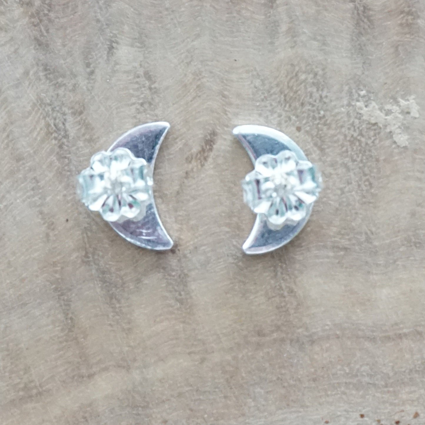 Sterling Silver Crescent  Moon Stud Earrings