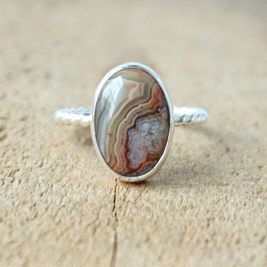 Size 8 1/4 Crazy Lace Agate Stacking Ring