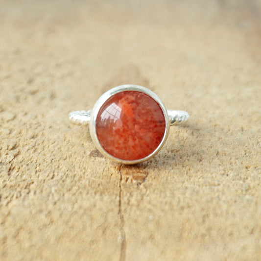 Size 6 Fossilized Red Horn Coral Stacking Ring
