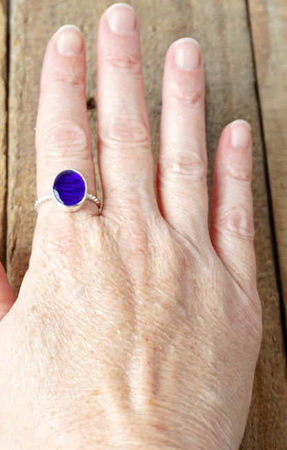 Size 8 3/4 Cobalt Blue Antique Glass Stacking Ring