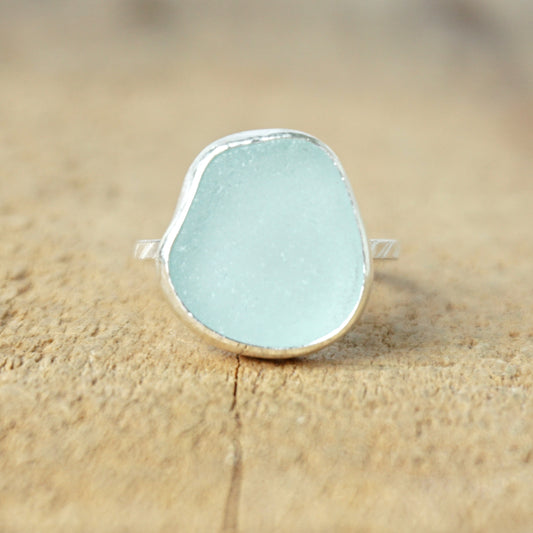 Size 6 3/4 Soft Aqua Blue Sea Glass Stacking Ring