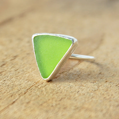 Size 8 1/2 Lime Green Sea Glass Stacking Ring