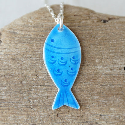 Blue Enamel Fish Necklace