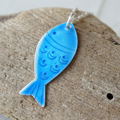 Blue Enamel Fish Necklace