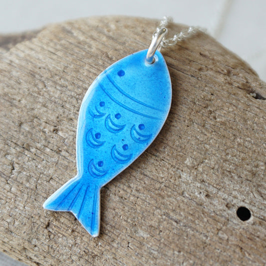 Blue Enamel Fish Necklace