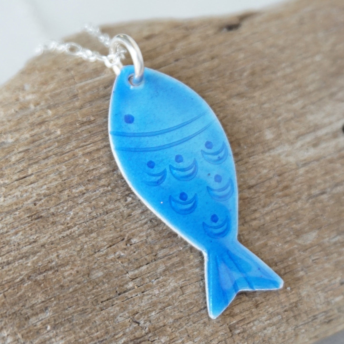 Blue Enamel Fish Necklace