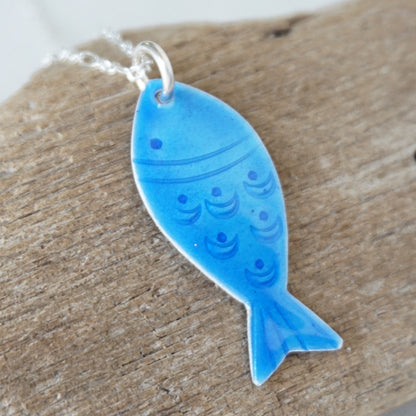 Blue Enamel Fish Necklace