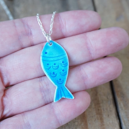 Blue Enamel Fish Necklace