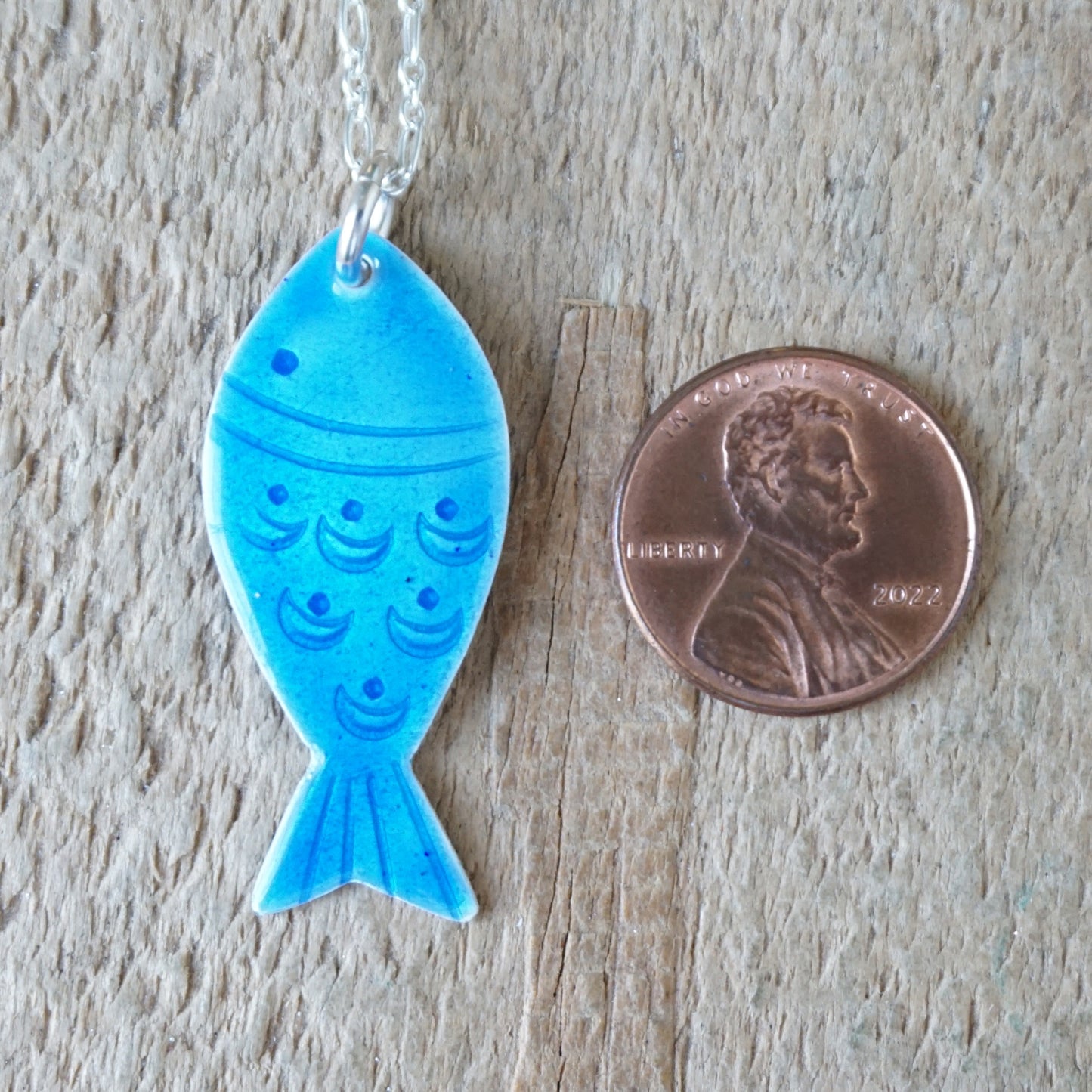 Blue Enamel Fish Necklace