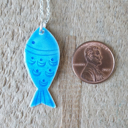 Blue Enamel Fish Necklace