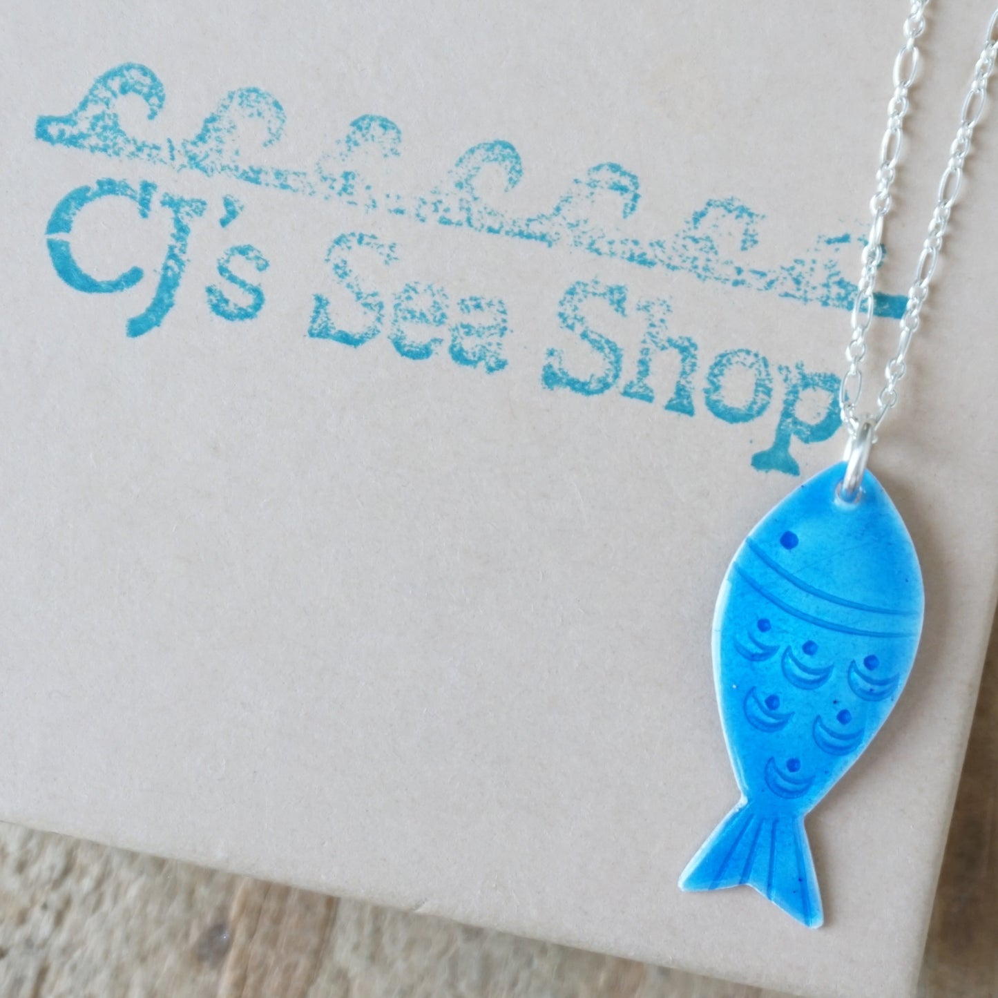 Blue Enamel Fish Necklace