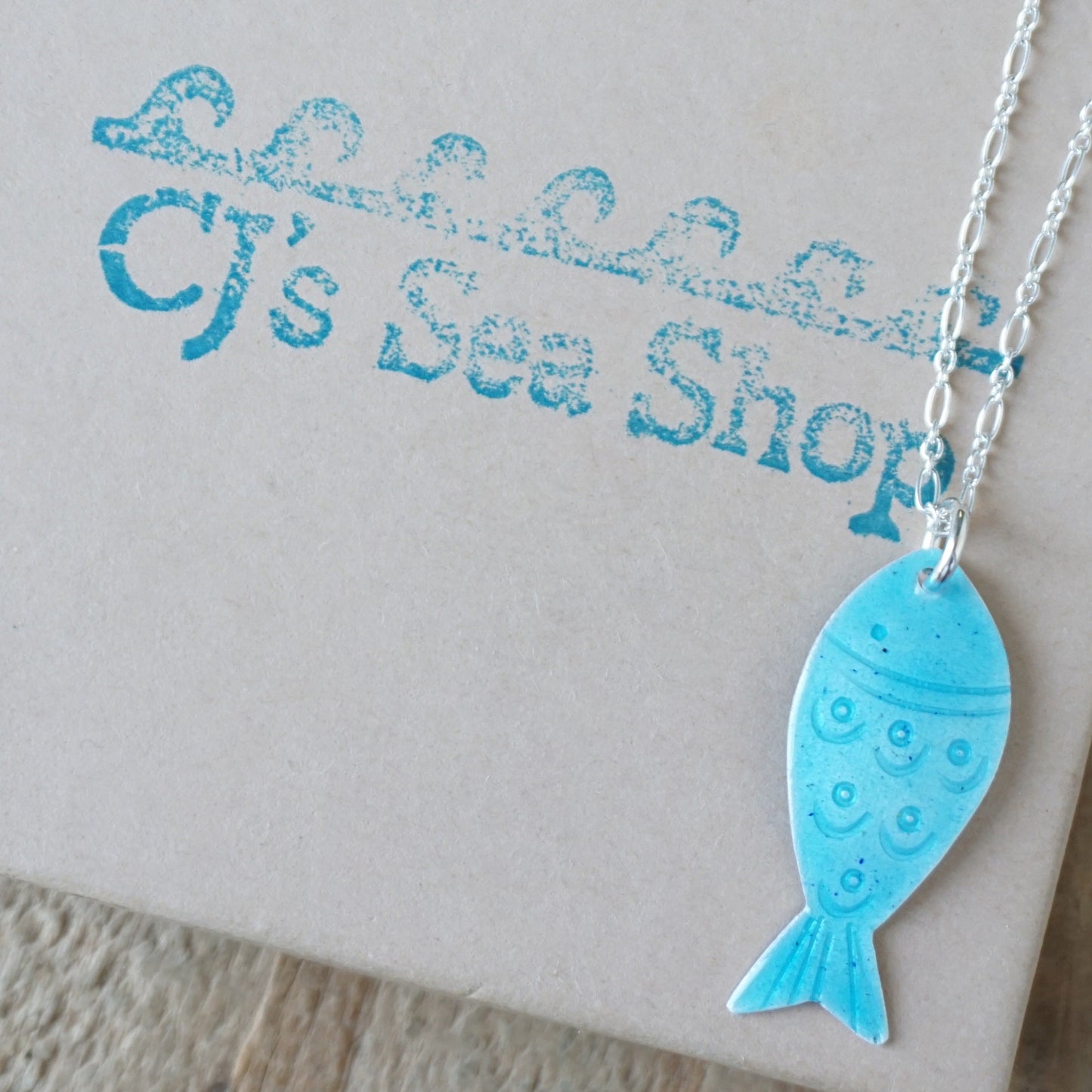 Aqua Blue Enamel Fish Necklace