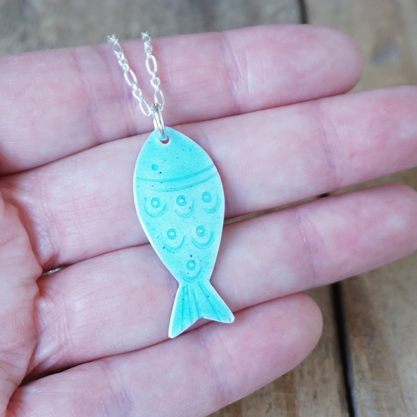 Aqua Blue Enamel Fish Necklace