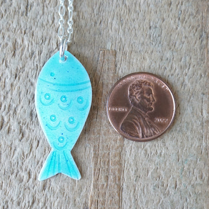 Aqua Blue Enamel Fish Necklace