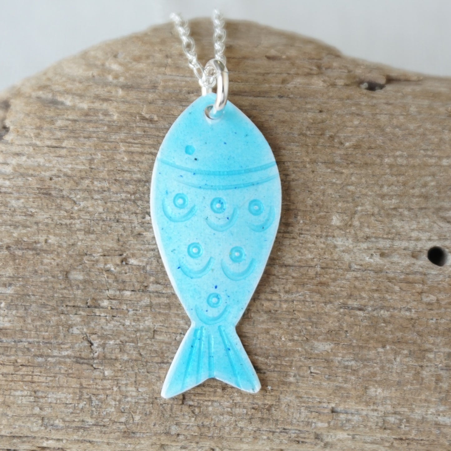 Aqua Blue Enamel Fish Necklace