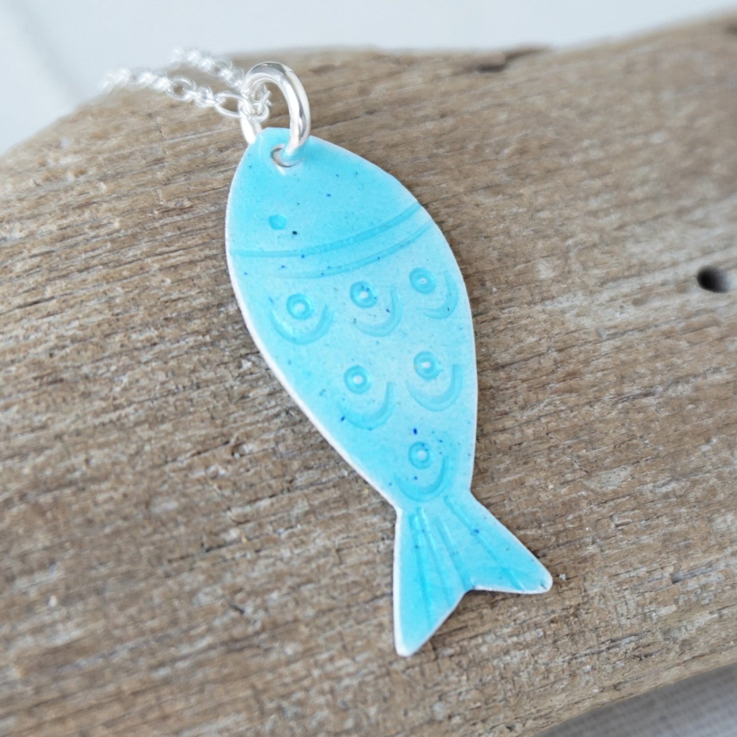 Aqua Blue Enamel Fish Necklace