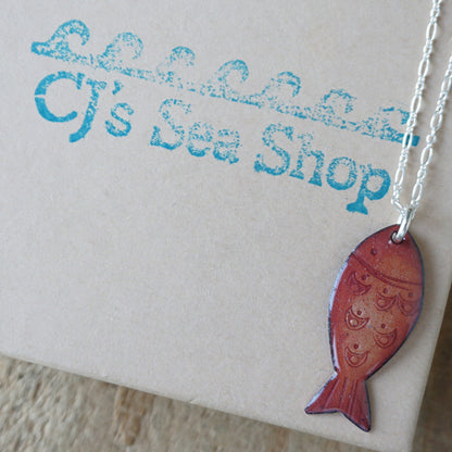 Metallic Bronze Enamel Fish Necklace