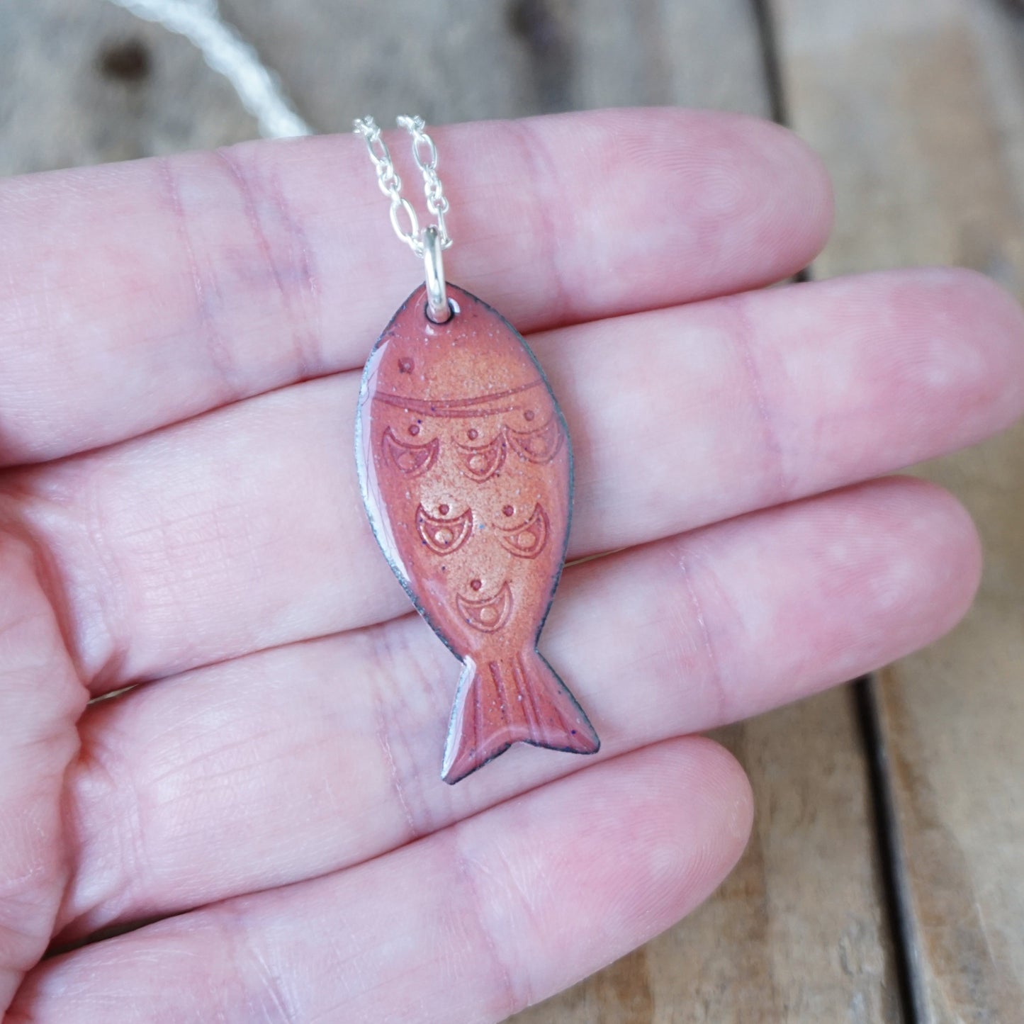 Metallic Bronze Enamel Fish Necklace