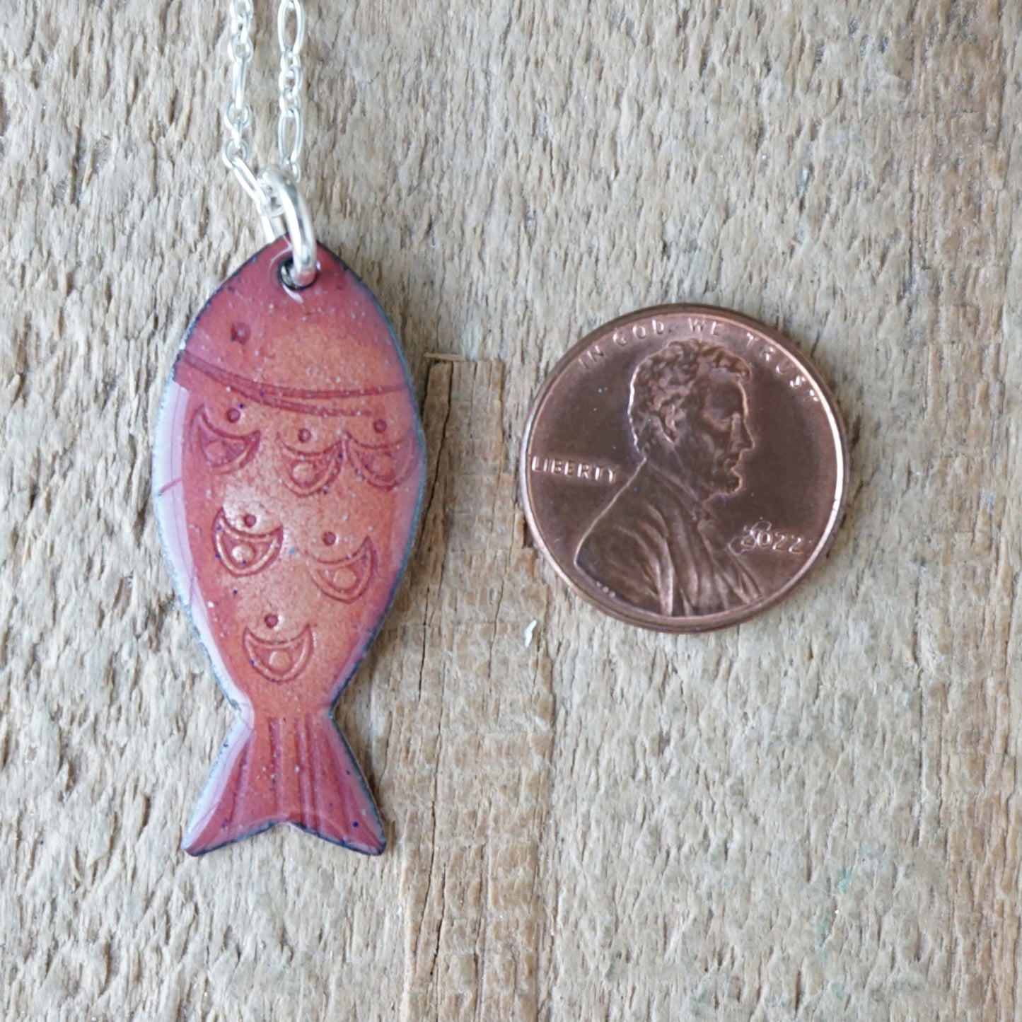 Metallic Bronze Enamel Fish Necklace