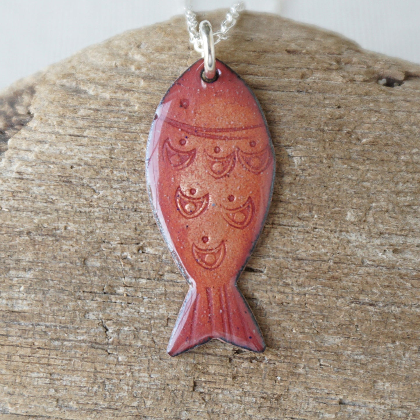 Metallic Bronze Enamel Fish Necklace