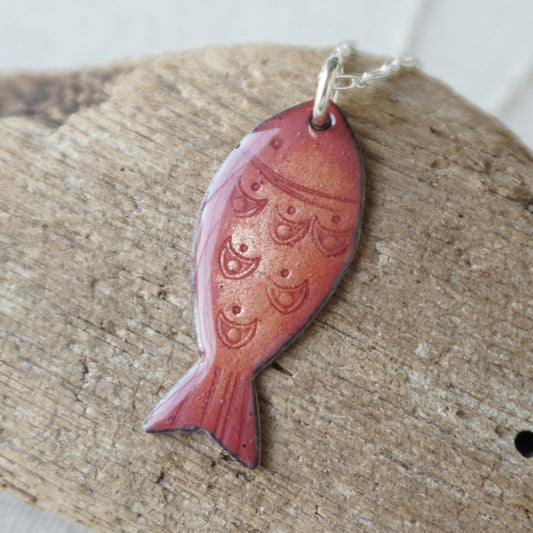 Metallic Bronze Enamel Fish Necklace