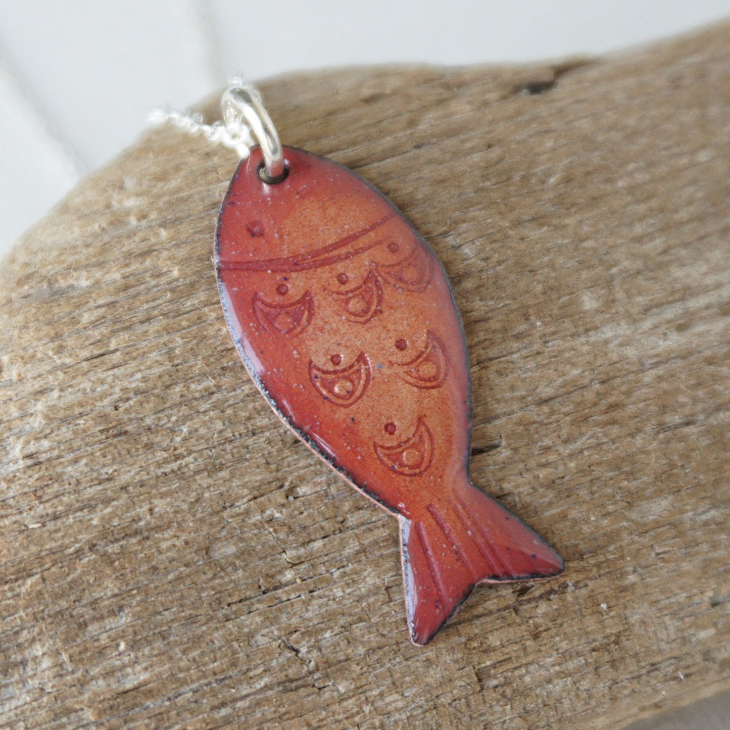 Metallic Bronze Enamel Fish Necklace