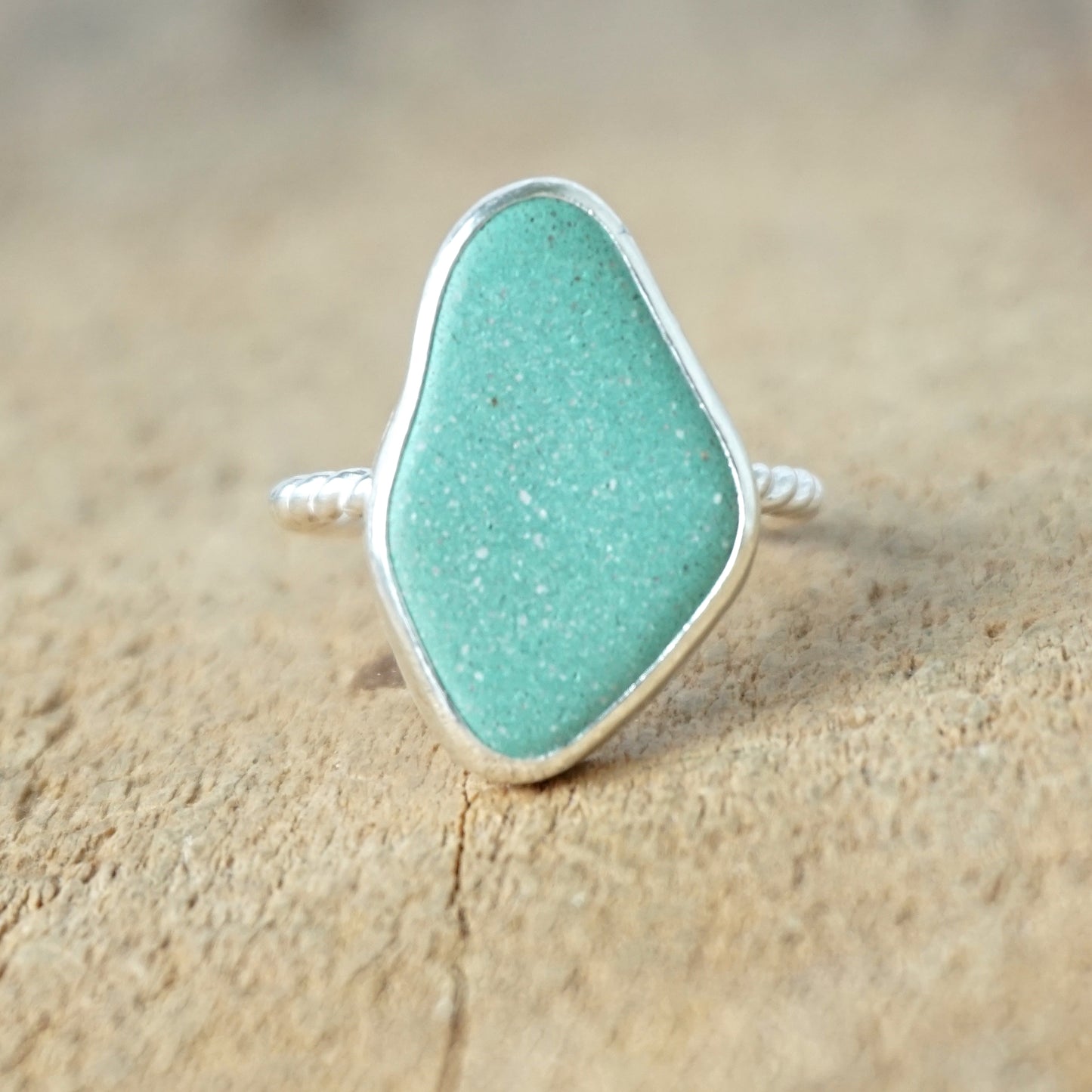 Size 7 3/4 Teal Blue Green Sea Pottery Stacking Ring
