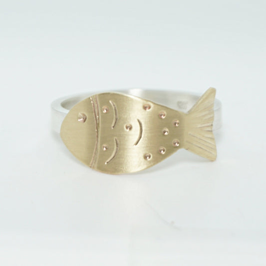 Size 9 3/4 Hand Stamped Brass Fish Ring