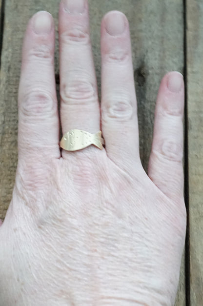 Size 9 3/4 Hand Stamped Brass Fish Ring