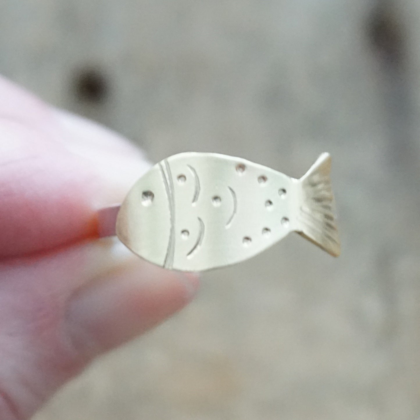 Size 9 3/4 Hand Stamped Brass Fish Ring