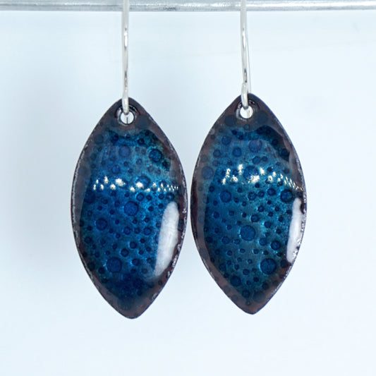 Metallic Cobalt Blue Enamel Marquis Polka Dot Earrings